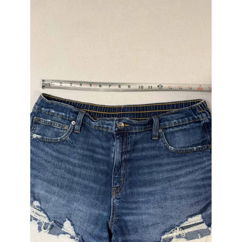 Aerie Womens Distressed Denim Shorts Dark Wash Elastic Back High Rise L